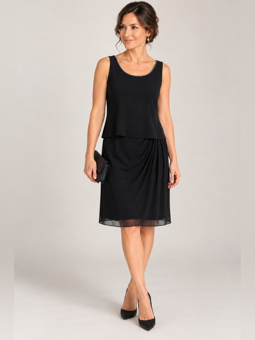 Alex Evenings Black Rhinestone Chiffon Evening Dress Size 10